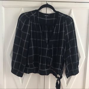 MADEWELL | Black and White Windowpane Cropped Wrap Blouse